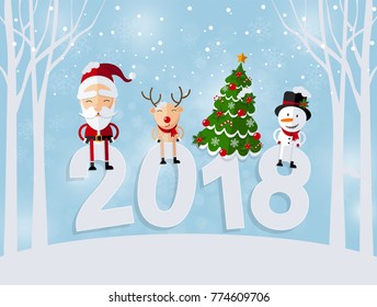 Christmas Santa Claus , reindeer  background in flat style.