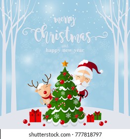 Christmas Santa Claus , reindeer background in flat style.
