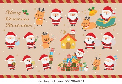 Christmas Santa Claus and reindeer illustration