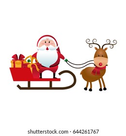 christmas santa claus reindeer sledge gifts cartoon
