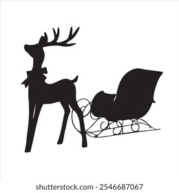 Christmas Santa Claus Reindeer with Sleigh silhouette vector illustration