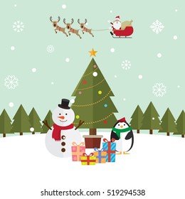 Christmas Santa Claus And Reindeer Snow Vector