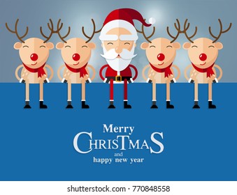 Christmas Santa Claus , reindeer and snowmen background in flat style.