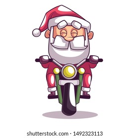 Christmas Santa Claus Riding a Bike. Vector Illustration Isolated On White Background