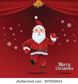 Christmas Santa Claus Running With Red Background