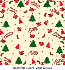 Christmas Santa Claus seamless pattern with Christmas decoration ornaments
