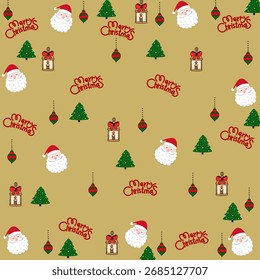 Christmas Santa Claus seamless pattern with Christmas decoration ornaments