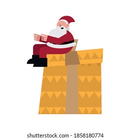 christmas santa claus seated in gift vector illustration design