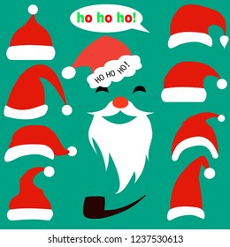 Christmas Santa Claus Set. New Year Vector illustration. EPS10