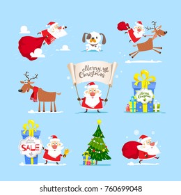 Christmas  Santa Claus set. Vector, illustration, flat.