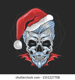 CHRISTMAS SANTA CLAUS SKULL ARTWORK VECTOR WITH EDITABLE LAYERS