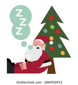 christmas santa claus sleeping in tree vector illustration design