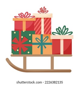 Christmas santa claus sleigh with gifts. Vector illustration.