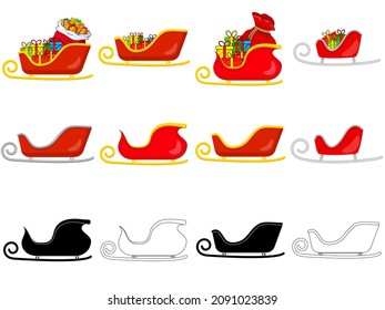 christmas santa claus sleigh stock vector set illustration isolated on white background