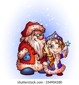 Christmas Santa Claus and Snow-Maiden. Vector illustration
