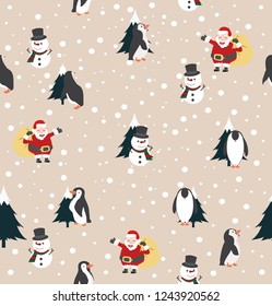 Christmas Santa Claus ,Snowman and penguin pattern