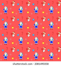 Christmas Santa Claus Snowman Seamless Pattern. Vector Illustration of Winter Happy New Year Background.