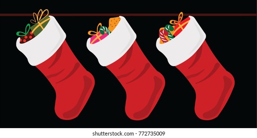 Christmas santa claus socks of Gifts and Cookies vector