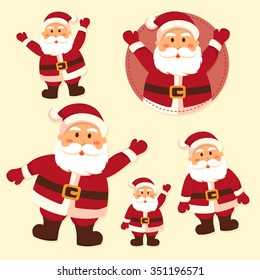 Christmas santa claus standing with different poses in simple cream yellow background.