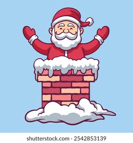 Christmas Santa Claus Stuck In The Chimney hand drawn illustration