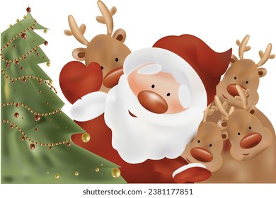 christmas santa claus tree reindeer background wishing kids illustration vector