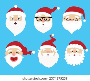 Christmas Santa Claus vector character set, cute noel icon, snowman emoticons.
