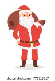 Christmas Santa Claus Vector Character Pose Illustration Xmas Man In Red Traditional Costume And Santa Hat