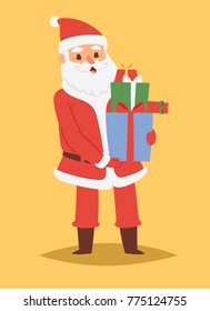 Christmas Santa Claus vector character pose illustration Xmas man in red traditional costume and Santa hat