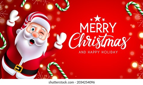 Diseño vectorial de navidad santa claus. Feliz navidad de texto con el personaje de santa claus en feliz, alegre y amigable expresión para la tarjeta de saludo de la celebración de navidad. Ilustración vectorial.
