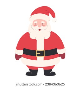 Christmas Santa Claus. Vector flat illustration. Design element for winter holidays, isolated on white background. Fun and cute character. 