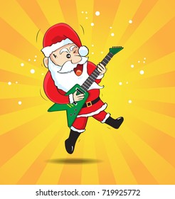 Christmas Santa Claus. Vector illustration. Rockstar. Guitar