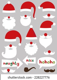 Christmas Santa Claus vector set (hats, beards, naughty and nice signs)