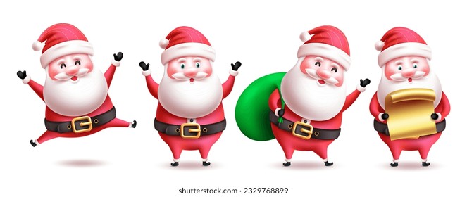Christmas santa claus vector set design. Santa claus characters in cute funny cartoon, mascot and costume isolated in white. Vector illustration santa character collection. 