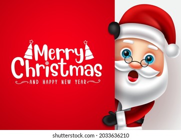 Christmas santa claus vector template. Merry christmas text in red empty space for messages with santa claus character for holiday greeting card design. Vector illustration.

