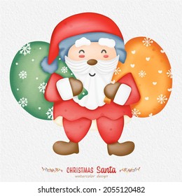 Christmas Santa claus watercolor illustration, with a paper background. For design, prints, fabric, or background. Christmas element vector.