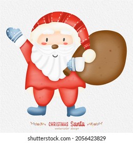 Christmas Santa claus watercolor illustration, with a paper background. For design, prints, fabric, or background. Christmas element vector.