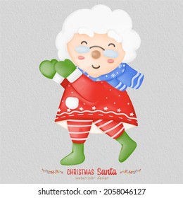 Christmas Santa claus watercolor illustration, with a paper background. For design, prints, fabric, or background. Christmas element vector.