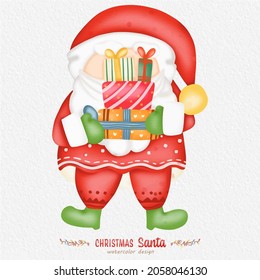 Christmas Santa claus watercolor illustration, with a paper background. For design, prints, fabric, or background. Christmas element vector.