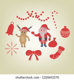 Christmas santa clause and deer doodle set