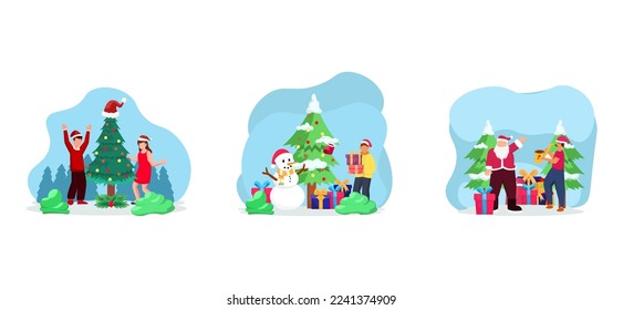 Christmas with Santa Clause Flat Bundle Design