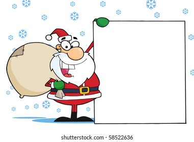 Christmas Santa Clause Presenting A Blank Sign