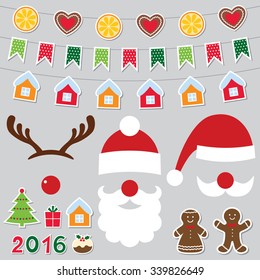 Christmas Santa and deer photo booth vector props and decoration