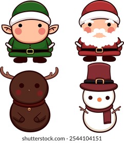 christmas santa, deer, snow man bundle set for printing, icon, pattren set, wallpaper, fashion, logo