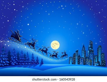 Christmas Santa Descending to the Big City
