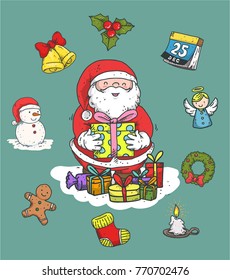 christmas and santa doodle vector