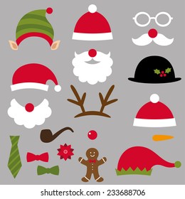 Christmas Santa, elf, deer and snowman design elements, vector set