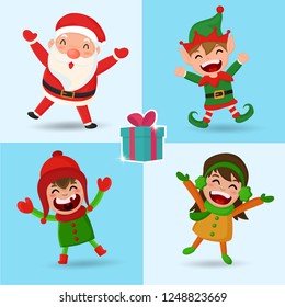 Christmas Santa Elf and Kid Cartoon character.