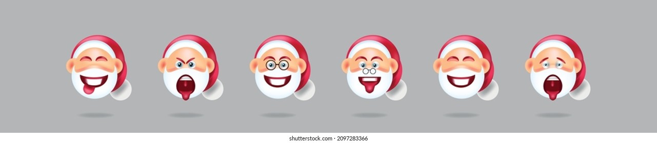 Christmas santa emoji vector set. Emojis  santa claus wearing red hat icon collection isolated in white background for xmas winter character design elements. Vector illustration.
