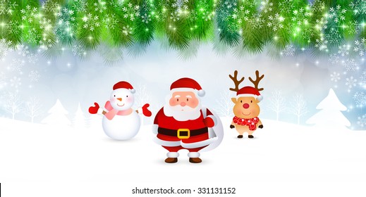 Christmas Santa fir trees background