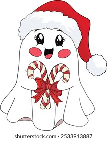 Christmas Santa ghost candy cane coquette. Art and Illustration